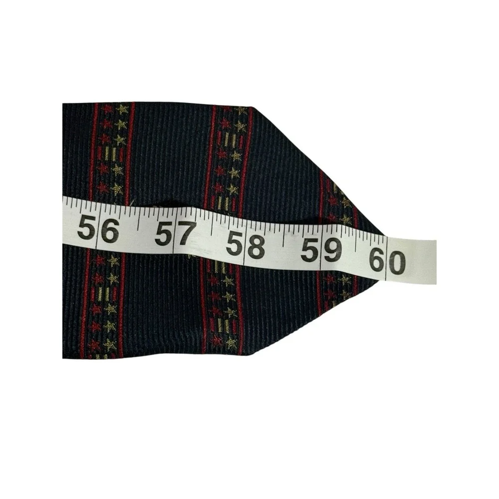 Vintage Tommy Hilfiger Silk Necktie Patriotic‎ Star Stripe Preppy 90s Navy Red